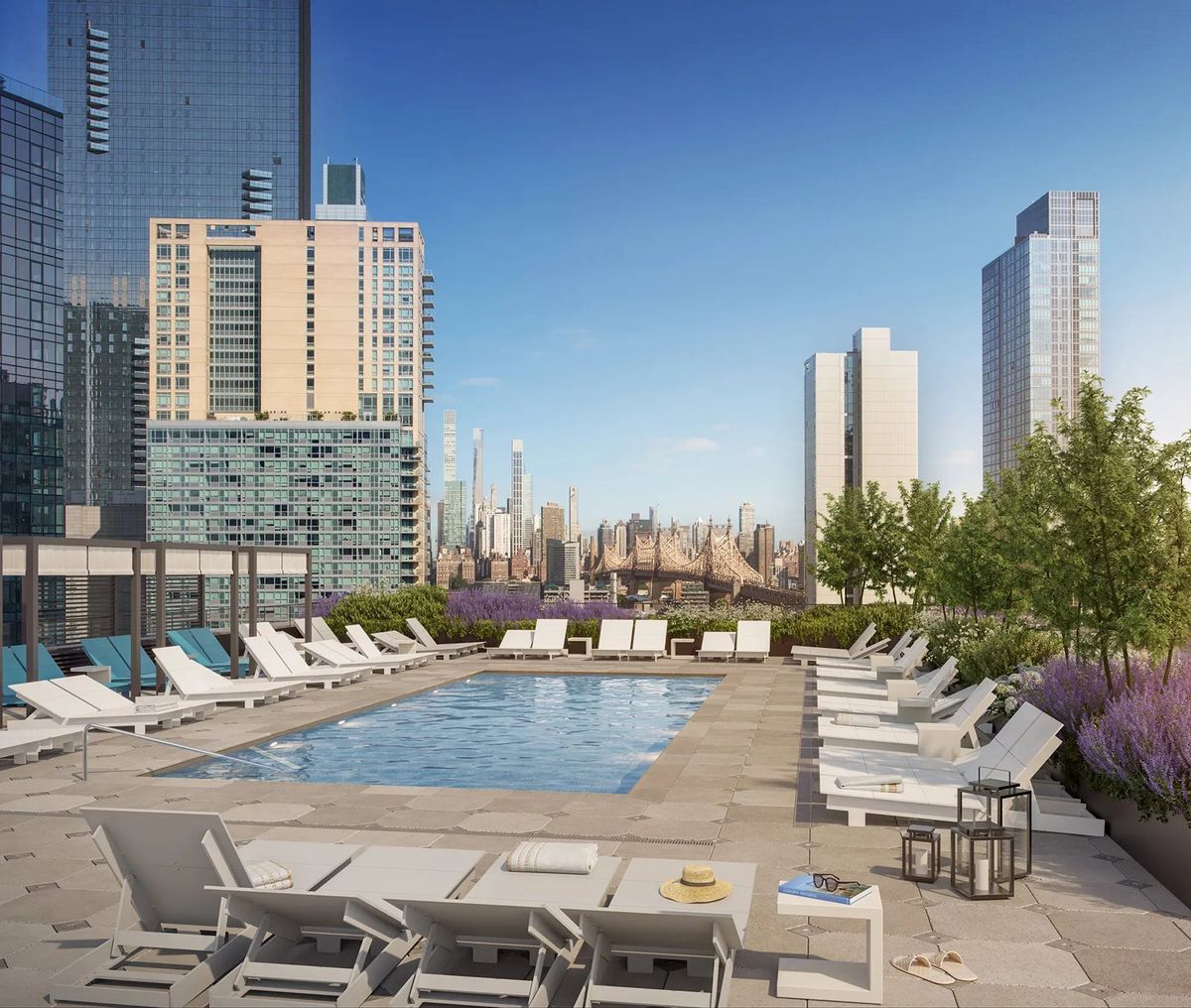 A residential rooftop pool deck